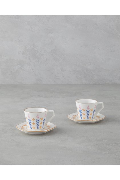 Amara Bone Porcelain 4 Piece Coffee Cup Set for 2 People 80 ml Colorful