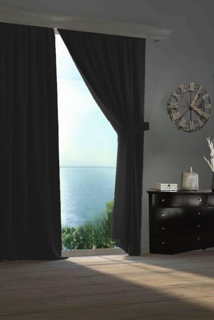 Blackout Drapery Curtain Living Room Hotel Living Room Children's Room Decorative Light-Blocking Sun Visor Black