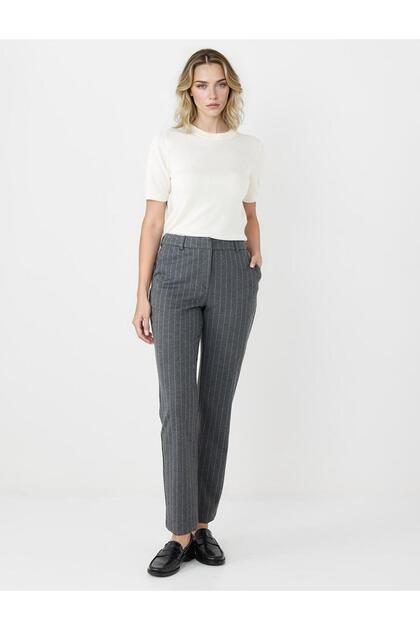 Gray Regular Waist Regular Leg Striped Knitted Pants