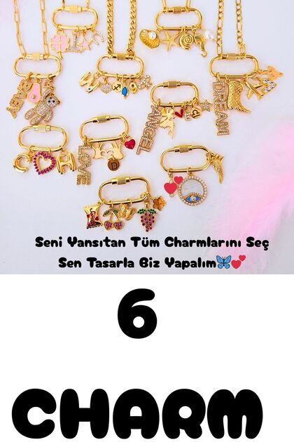 Ataç Kişiye Özel Çoklu Charm Kolye,Kalp,Harf,Nazar,Yıldız,İnci Charm Kendin Tasarla Kolye,Hediye