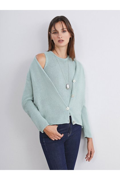 Alita City Soulife Green Knitwear Plain Women's Cardigan with a Difference