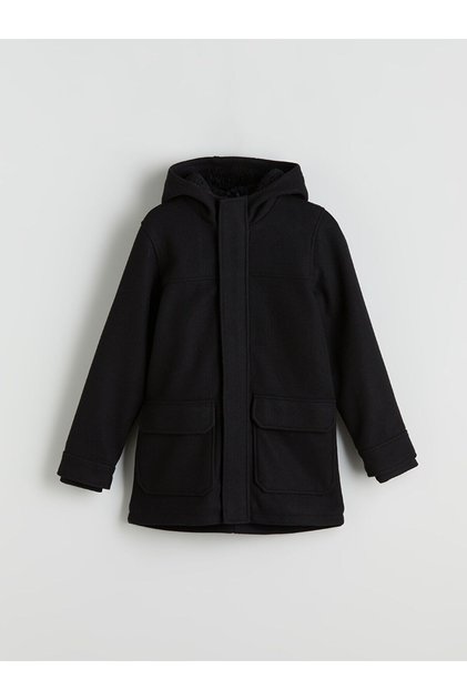Lcw Kids Black Hooded Boy's Stamp Coat