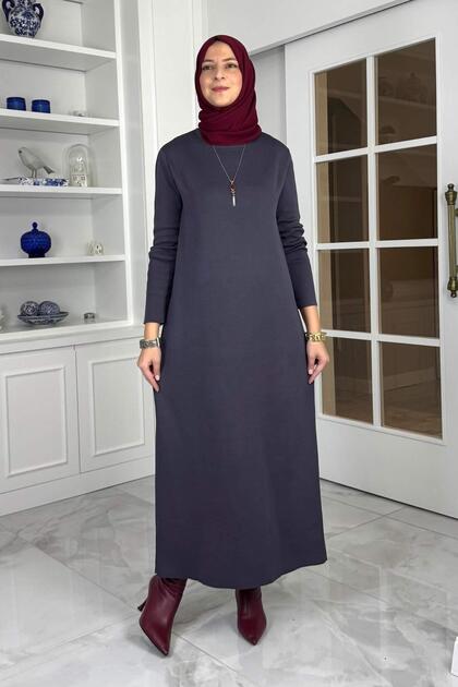 Öykü Çelik Örme Triko Elbise Antrasit