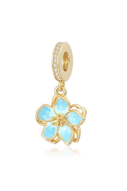 Gold Mavi Çiçek Sallantılı Charm