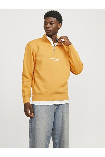 Jack & Jones Erkek Sarı Jorvesterbro Sweat Quarter Zip Hn Noos