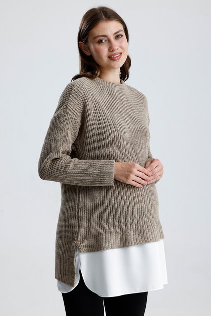 Maternity Tunic Thick and Lycra Knit Fabric, Skirt with White Garnish Detail