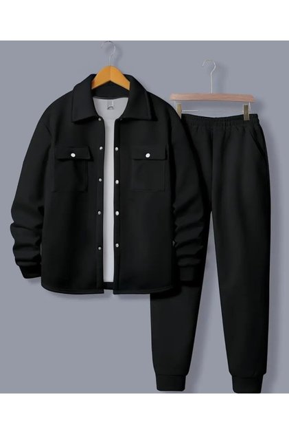 2-Piece Black Tracksuit Set with Snap Closure