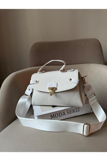 Women's Wide Crossbody Strap and Shoulder Bag with Clip Detail