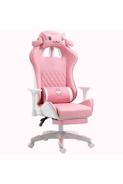 Pink Cartoon Gaming Chair with Footrest Ergonomic Comfort for Study & Gaming