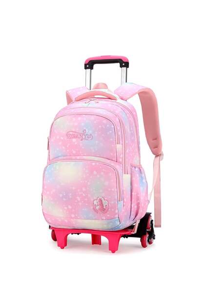 Pastel Galaxy Six-Wheel Trolley School Bag Pink