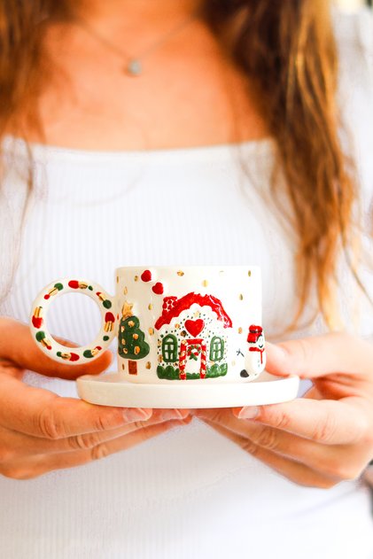 New Year's Little House 24K Gold Detailed Turkish Coffee Cup