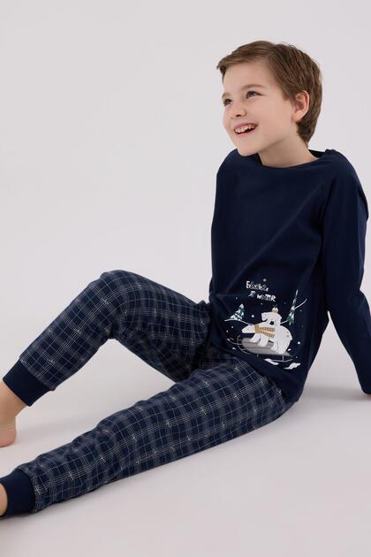 Boy's Family 100% Cotton 4 Seasons Long Sleeve Plaid Pajama Set