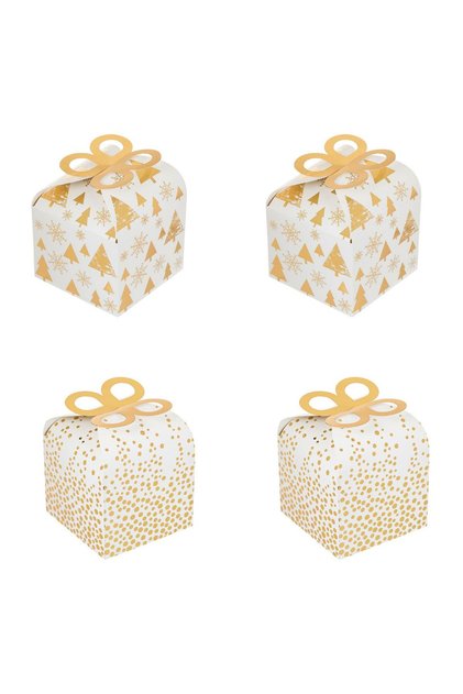 Cutii din Carton Albe cu Modele din Folie Aurie pentru Dulciuri 9.5x9.5x8cm - 4buc