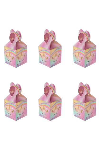 Cutii din Carton Roz cu Model Unicorn pentru Prajituri 9.9x8.5x8.5cm - 6buc