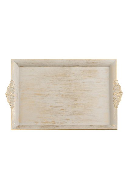 Platou Decorativ Dreptunghiular din Plastic Bej Auriu Brushed 40.5x26x2.5cm