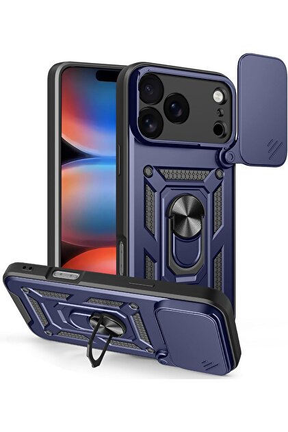 Rivor Apple iPhone 17 Pro Max Uyumlu Kılıf Kamera Sürgülü Standlı