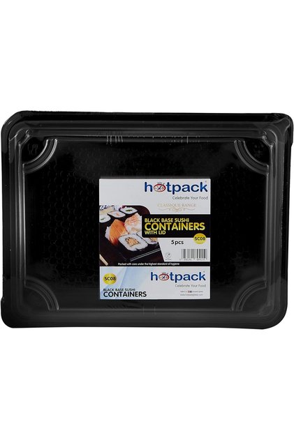 Disposable Black Base Sushi Container with Lid (SC08B), L-275X W-205X H 29mm, 5 Pieces