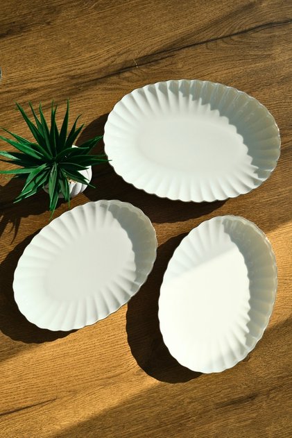 Bone Luz Form Kayık Tabak Seti Platin 3 Parça