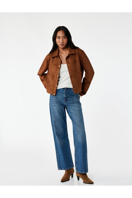 Cotton Loose Fit Button Pocket Detailed Baggy Jean Trousers - Baggy Jeans