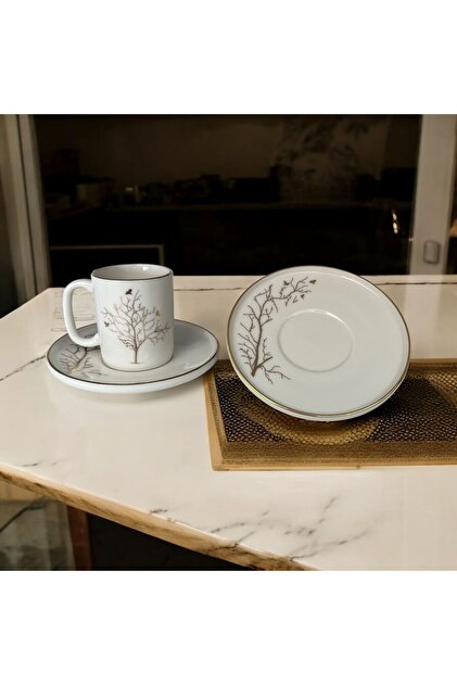 Turkuaz Porselen Altın Hayat Ağacı 6 Kişilik 12 Parça Kahve