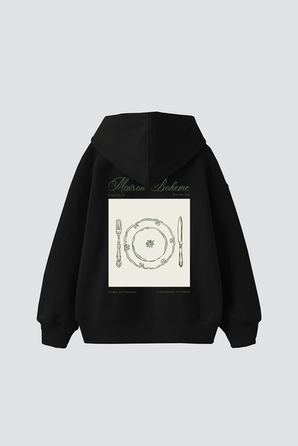 Maison Boheme Printed Oversize Unisex Black Hoodie