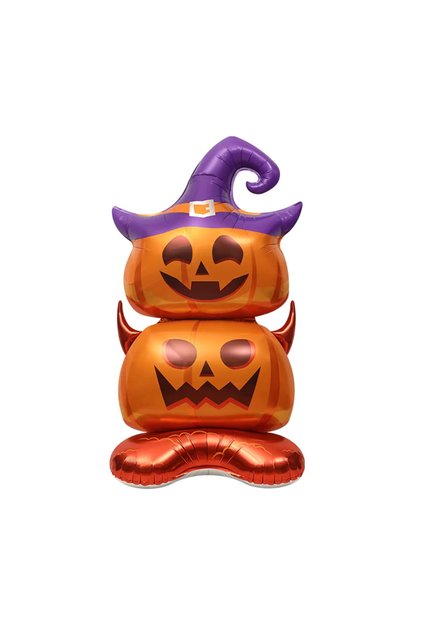 Balon cu stativ pentru decor Halloween, figurina Dovleac cu palarie, 70 x 150 cm, LY-2439-7
