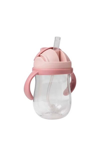Cană cu pai pentru bebeluși/copii cu mânere, capac de protecție, anti-scurgere, 300 ml, 6+ luni, roz deschis