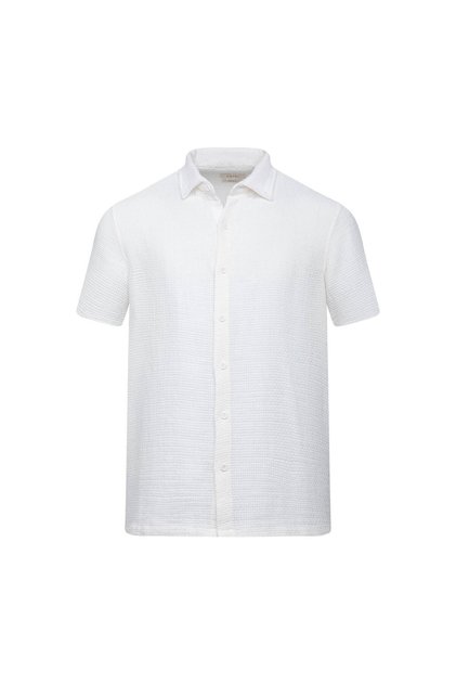 White Comfort Fit Button down Collar 100% Cotton Short Sleeve Casual Shirt