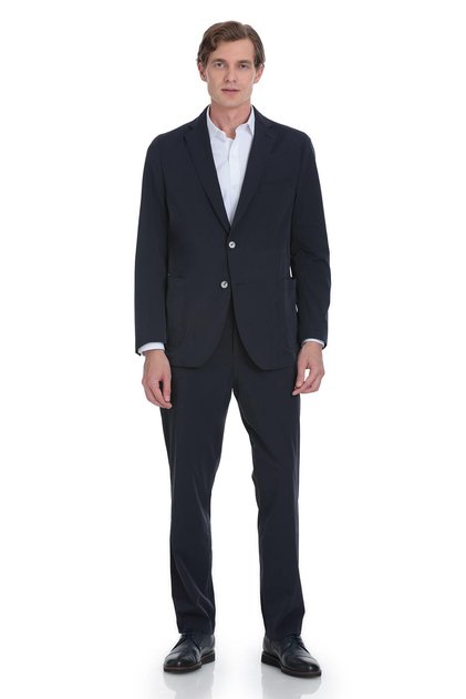 Navy Blue Comfort Fit Mono Collar Casual Suit
