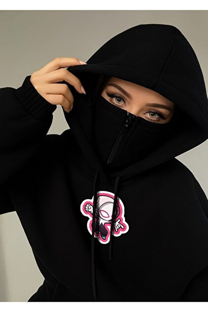 ZEMLİYA Maskeli Unisex Oversize Kapüşonlu Hoodie — Günlük, Unisex
