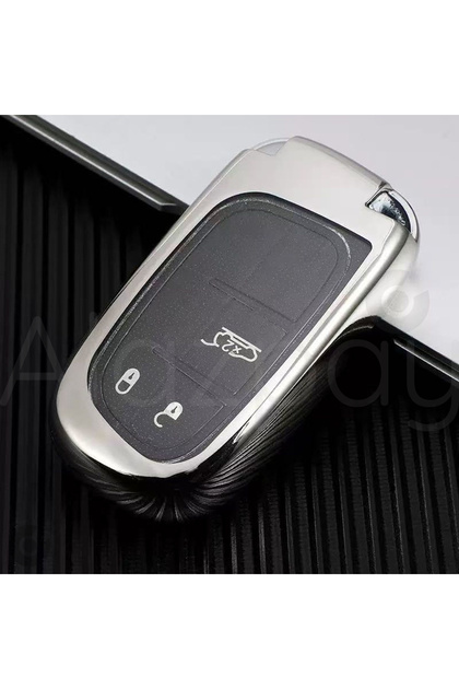 Fiat Compatible Egea, 500X, Jeep, Grand, Cherokee, Wrangler, Renegade, Compass, Chrysler Glossy Tpu Key Case Cover (Silver)