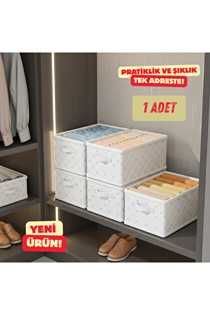 1 Adet Fiyonk Desenli Dolap İçi Düzenleyici Katlanabilir Kıyafet Saklama Kutusu 45x25x20 cm