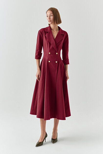 Double Breasted Cut Gold Button Regular Midi Dress
