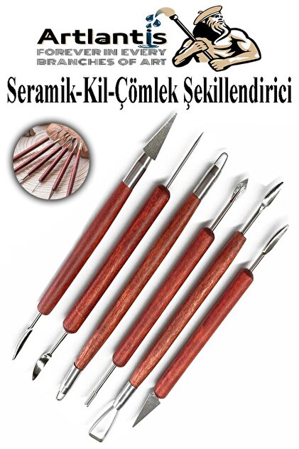 Artlantis Seramik Kil Çömlek Şekillendirici Ahşap Saplı 6 Parça 1