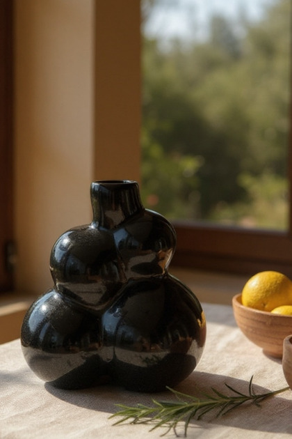 Vază decorativă nordică mare, realizată manual, cu aspect ceramic, cu lac lucios cu bule, 21 cm