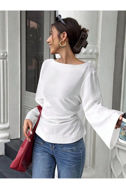 Women's Tie-Detail Drawstring Bell Sleeve Blouse