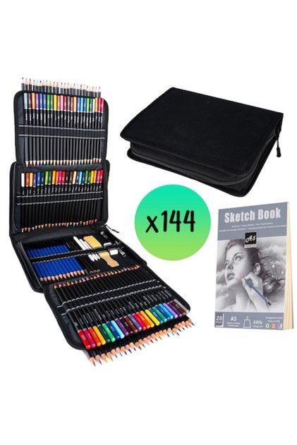 Set Desen Profesional CIUPIGo® 144 piese– creioane grafit si colorate, carbune, Accesorii, 20 Schite