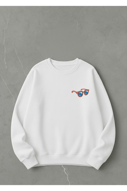 Unisex Oversize Crew Neck Sweatshirt Minimal Glasses Print