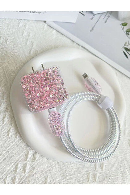 pink Charger Cable Protector Cover For IPhone 15 14 13 18W 20W Charging Head Transparent soft shell