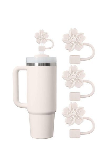3pcs Light beige Straw Cover Cap for stanley Cup 3Pcs Begonia Flower Dust-Proof straw Toppers 10mm R
