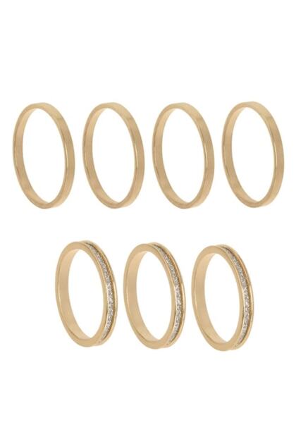 Set Inele Language of Jewels, Model Verighetă, Culoare Aurie, 7 Piese, Strasuri pentru Femei