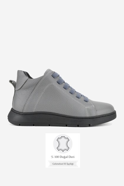 Women's Gray Genuine Natural Leather Short Flat Heel Boots & Booties