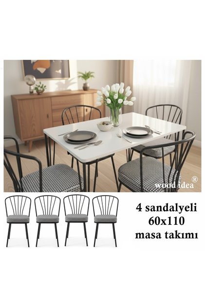 Yemek Masası Mutfak Masası ,balkon masası 60x110 4 sandalyeli beyaz