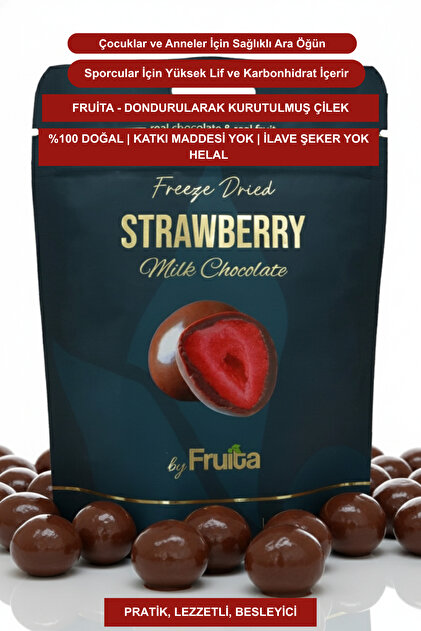Fruita Sütlü Çikolata Kaplı Çilek 80gr Dondurularak Kurutulmuş
