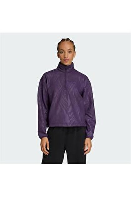 adidas Multi Essentials 1-2 Zip Fleece Kadın Mor Yürüyüş Polar