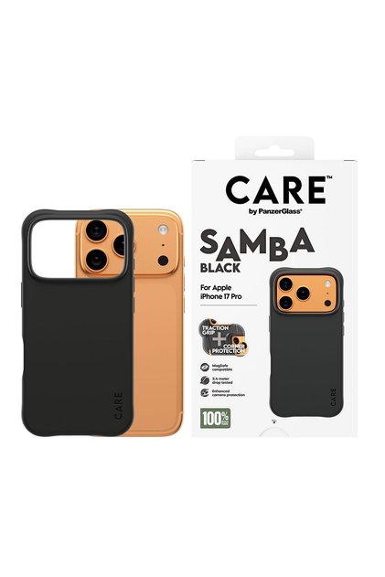 Carcasă elegantă CARE by PanzerGlass® Samba Neagră cu MagSafe pentru iPhone 17 Pro