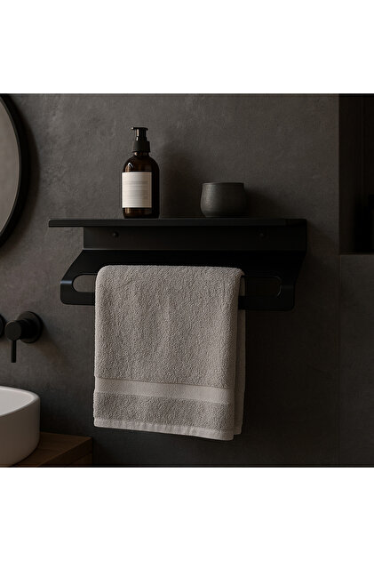 14X40 Metal Shelf and Towel Rack | Matte Black | Bathroom – Kitchen – Office Use