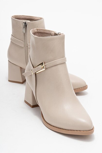 Pointed Toe Buckle Women's Heeled Boots Ten Skin
