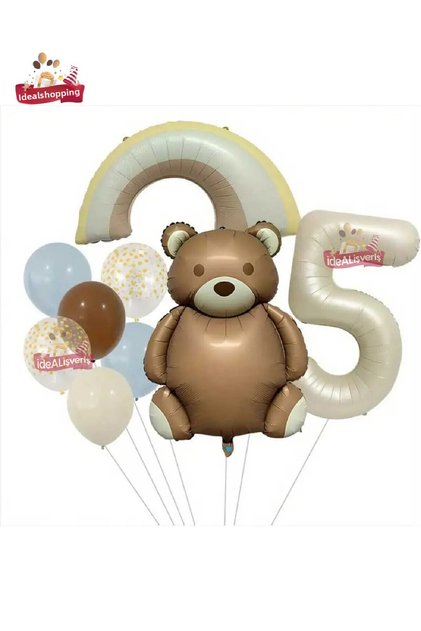 5 Year Old Foil Ballone Retro Color Bear Foil Birthday Party Set Ornament