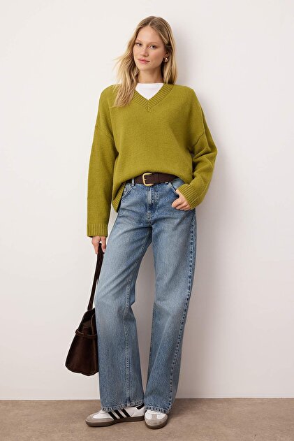Trendyolmilla Wardrobe Essentials Yağ Yeşil Basic Geniş Kalıp